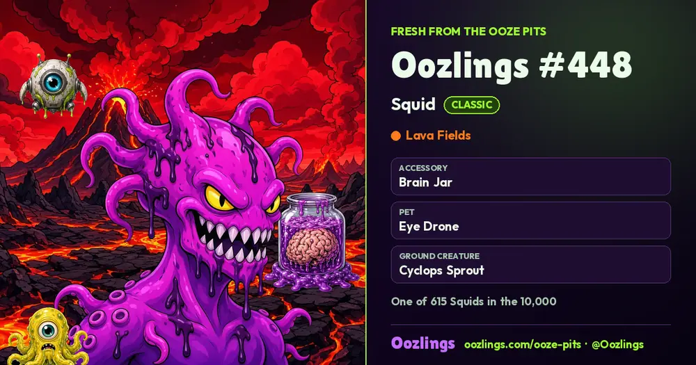 Oozlings #448, a Classic Squid in Lava Fields