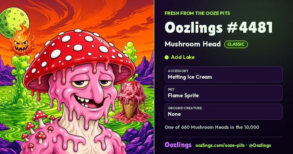 Oozlings #4481, a Classic Mushroom Head in Acid Lake