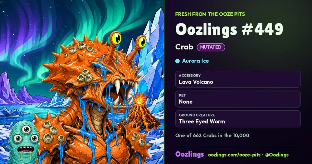 Oozlings #449, a Mutated Crab in Aurora Ice