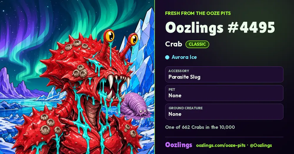 Oozlings #4495, a Classic Crab in Aurora Ice