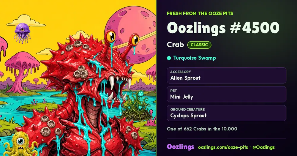 Oozlings #4500, a Classic Crab in Turquoise Swamp