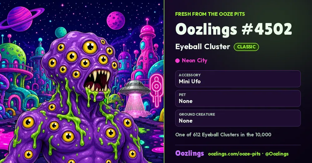 Oozlings #4502, a Classic Eyeball Cluster in Neon City