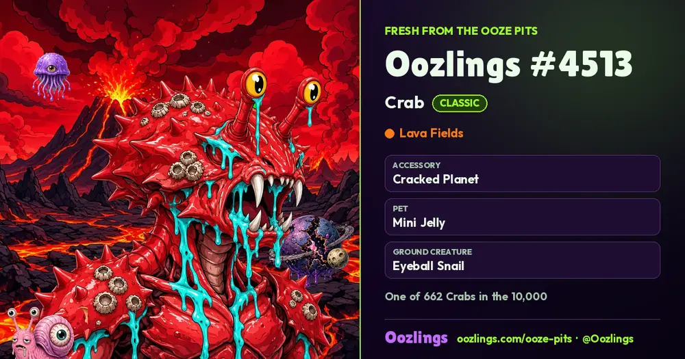 Oozlings #4513, a Classic Crab in Lava Fields