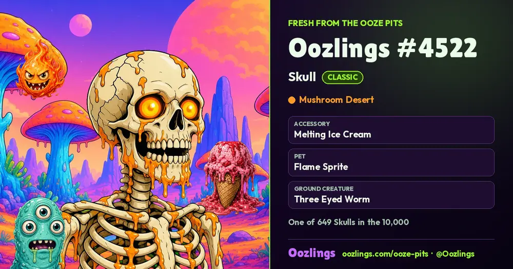 Oozlings #4522, a Classic Skull in Mushroom Desert