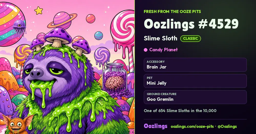 Oozlings #4529, a Classic Slime Sloth in Candy Planet