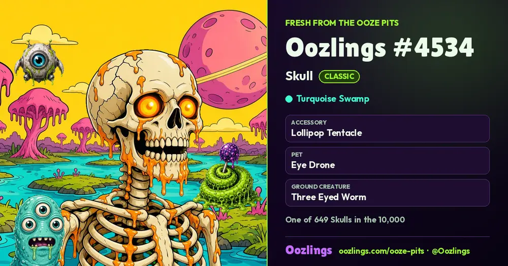 Oozlings #4534, a Classic Skull in Turquoise Swamp