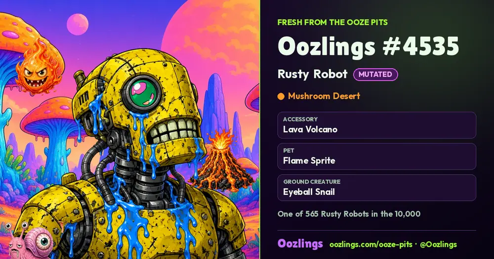 Oozlings #4535, a Mutated Rusty Robot in Mushroom Desert