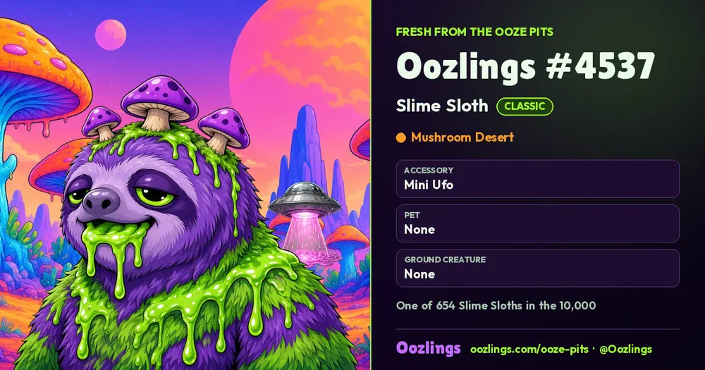 Oozlings #4537, a Classic Slime Sloth in Mushroom Desert