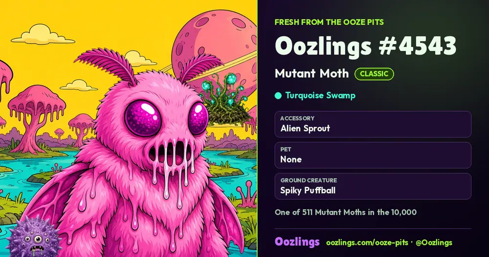 Oozlings #4543, a Classic Mutant Moth in Turquoise Swamp