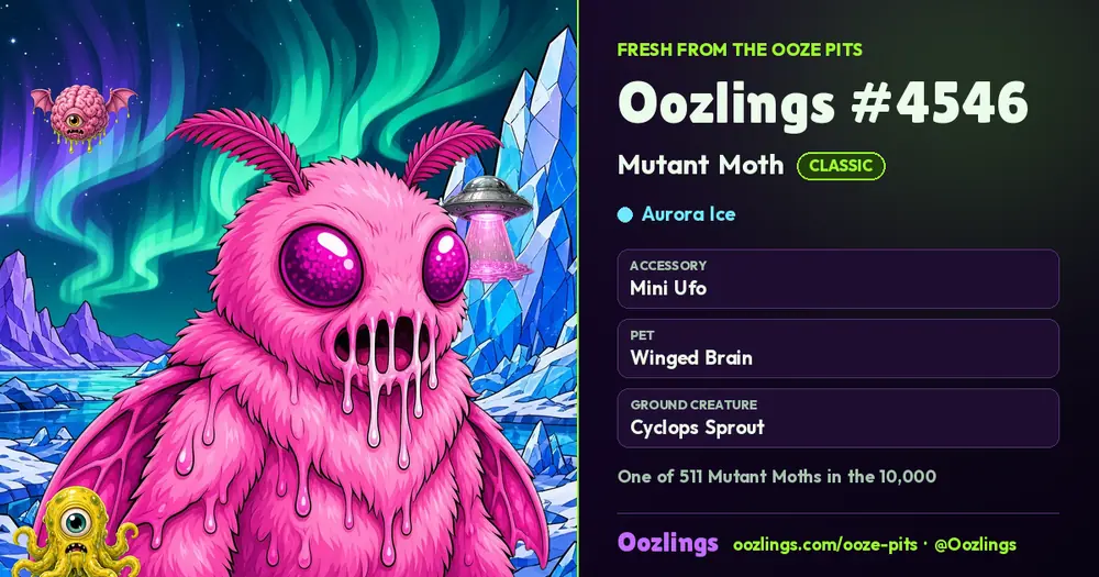 Oozlings #4546, a Classic Mutant Moth in Aurora Ice