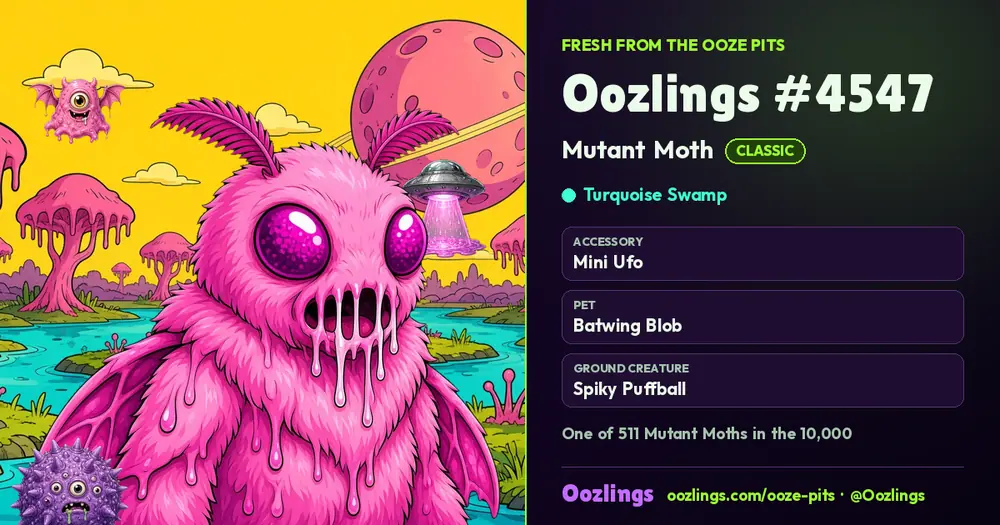 Oozlings #4547, a Classic Mutant Moth in Turquoise Swamp