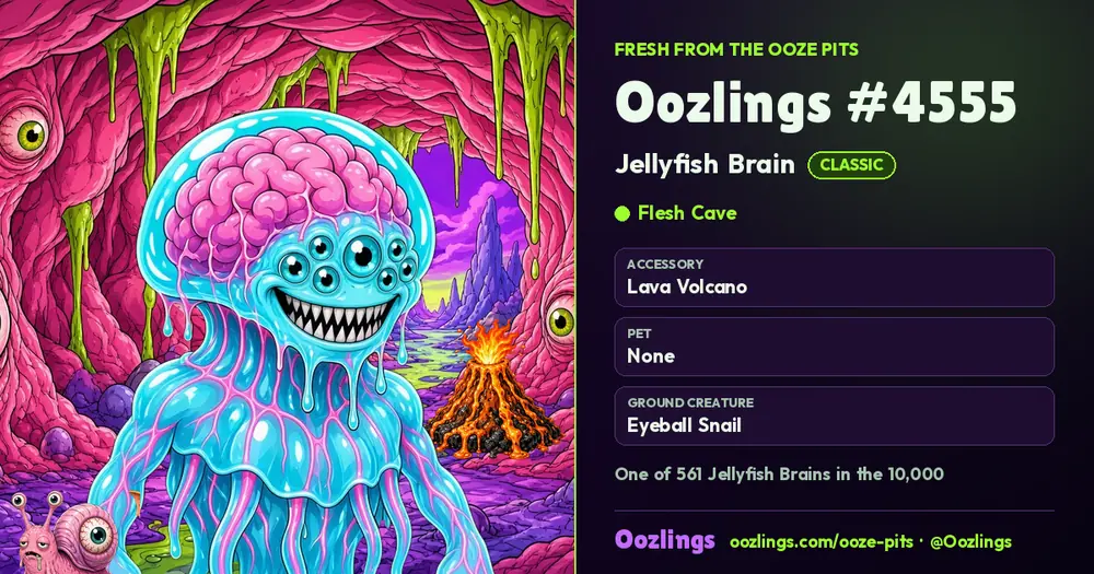 Oozlings #4555, a Classic Jellyfish Brain in Flesh Cave