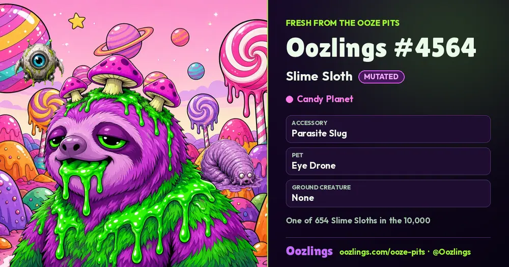 Oozlings #4564, a Mutated Slime Sloth in Candy Planet