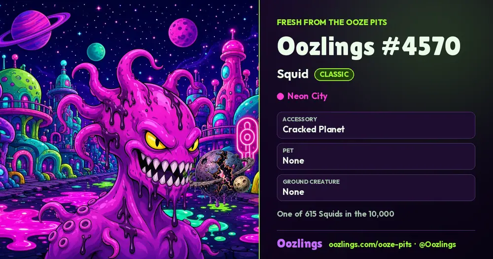 Oozlings #4570, a Classic Squid in Neon City