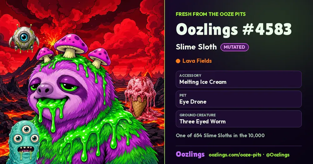 Oozlings #4583, a Mutated Slime Sloth in Lava Fields