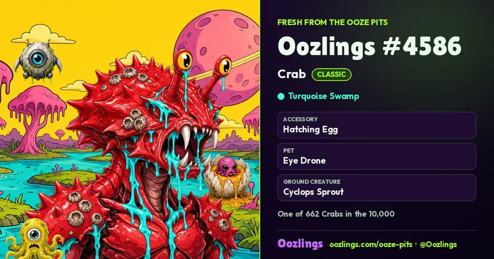 Oozlings #4586, a Classic Crab in Turquoise Swamp