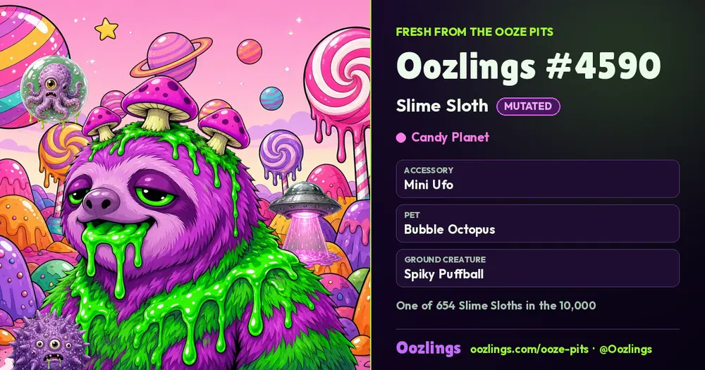 Oozlings #4590, a Mutated Slime Sloth in Candy Planet
