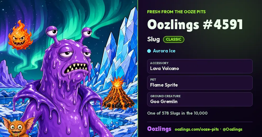 Oozlings #4591, a Classic Slug in Aurora Ice