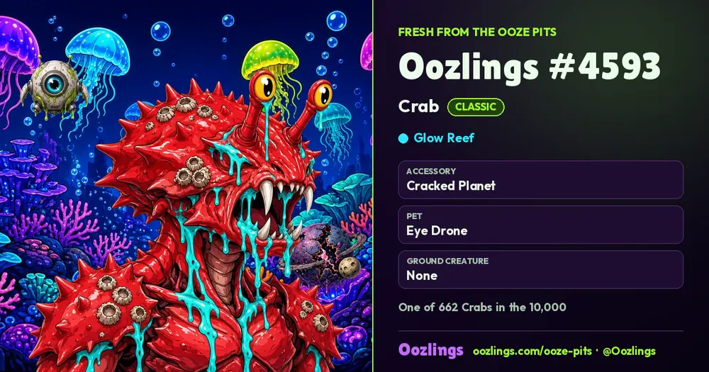 Oozlings #4593, a Classic Crab in Glow Reef