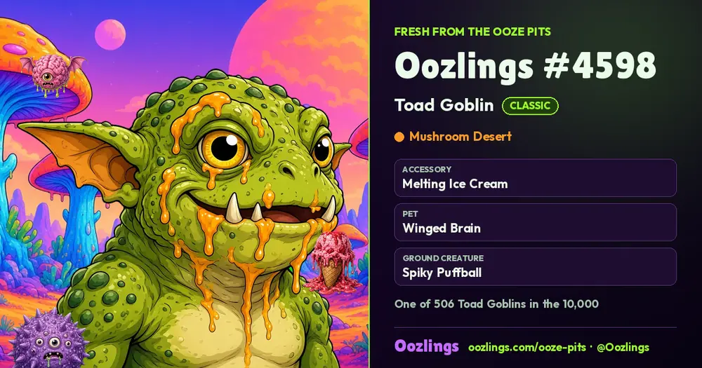 Oozlings #4598, a Classic Toad Goblin in Mushroom Desert
