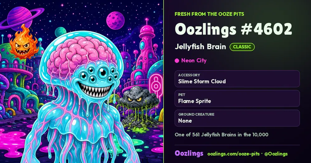 Oozlings #4602, a Classic Jellyfish Brain in Neon City