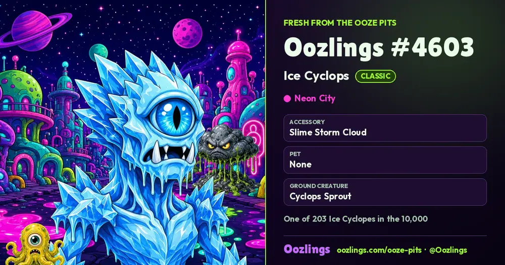 Oozlings #4603, a Classic Ice Cyclops in Neon City