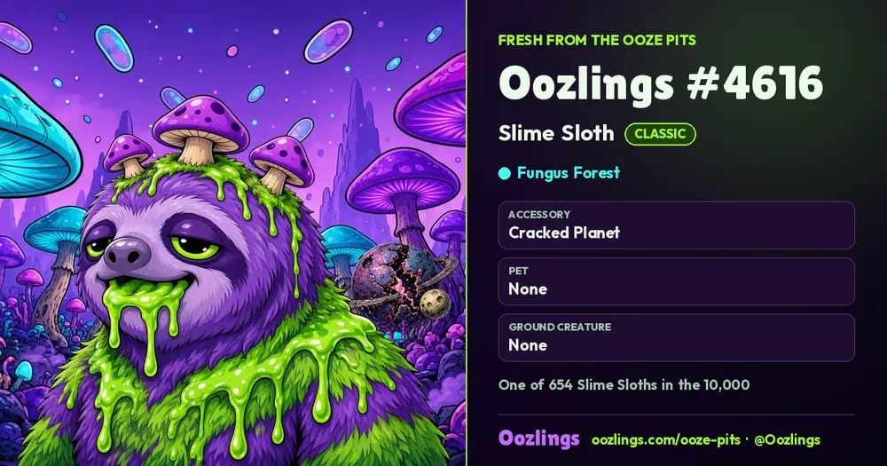 Oozlings #4616, a Classic Slime Sloth in Fungus Forest