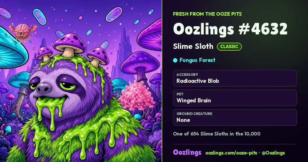 Oozlings #4632, a Classic Slime Sloth in Fungus Forest