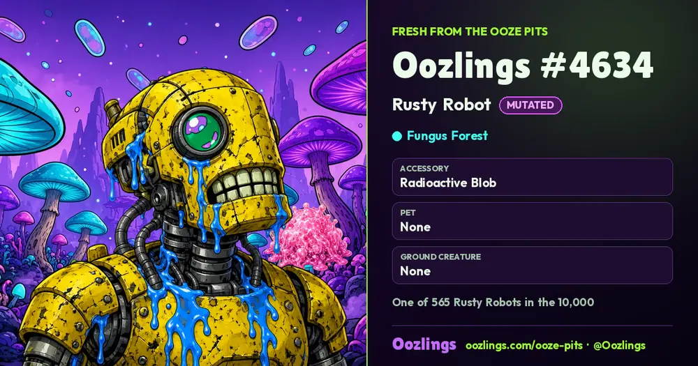 Oozlings #4634, a Mutated Rusty Robot in Fungus Forest