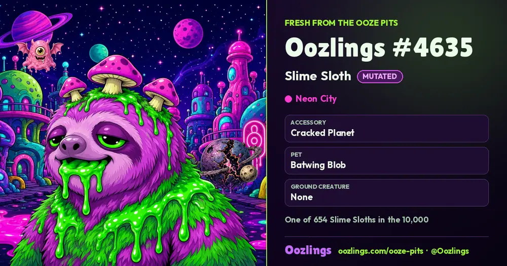 Oozlings #4635, a Mutated Slime Sloth in Neon City