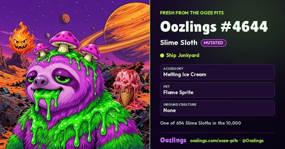 Oozlings #4644, a Mutated Slime Sloth in Ship Junkyard
