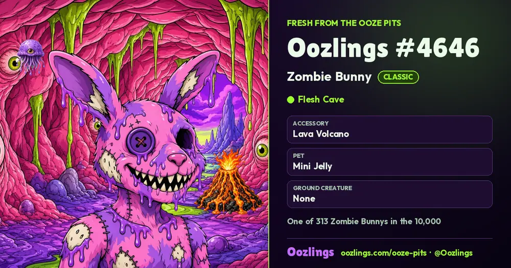 Oozlings #4646, a Classic Zombie Bunny in Flesh Cave