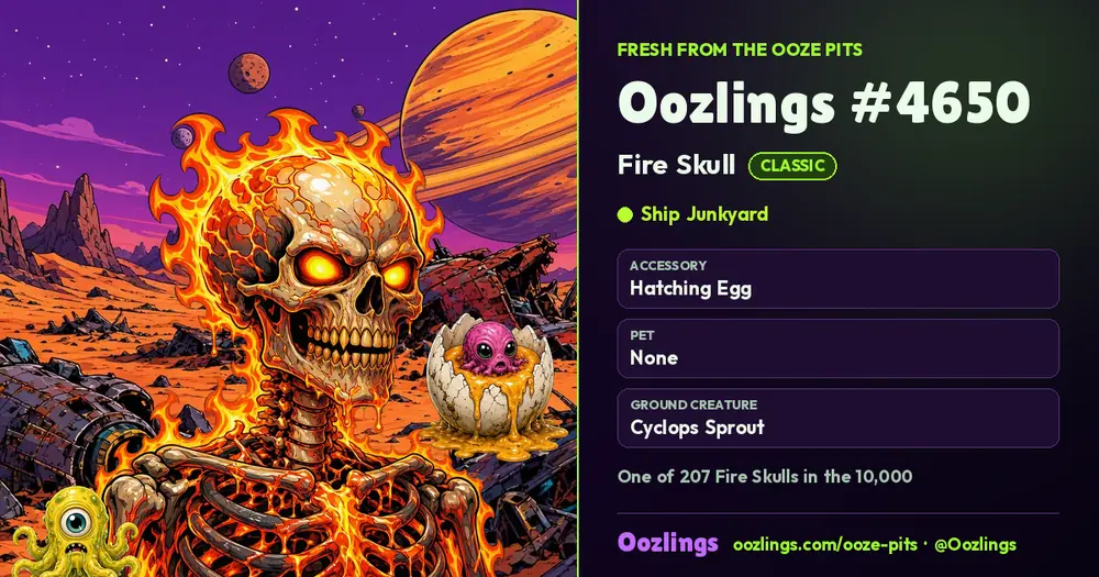 Oozlings #4650, a Classic Fire Skull in Ship Junkyard