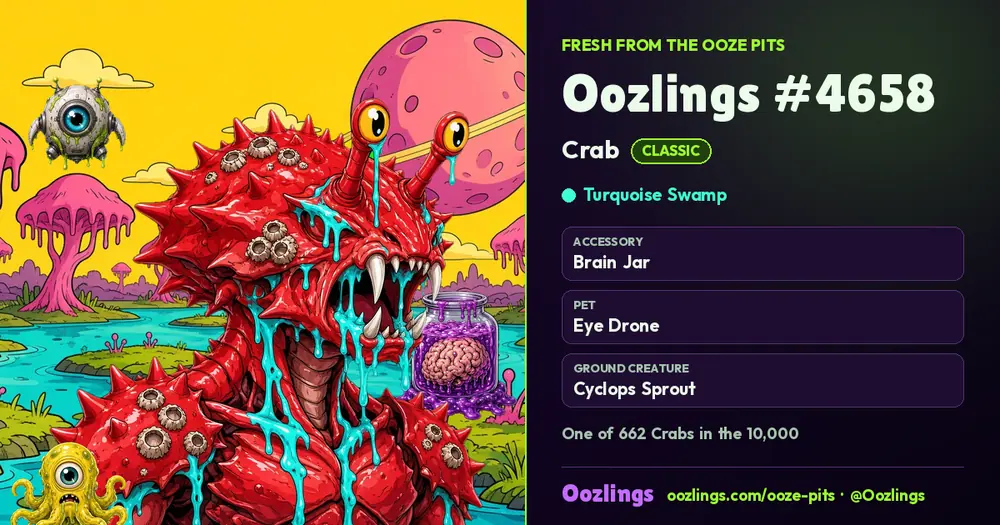 Oozlings #4658, a Classic Crab in Turquoise Swamp