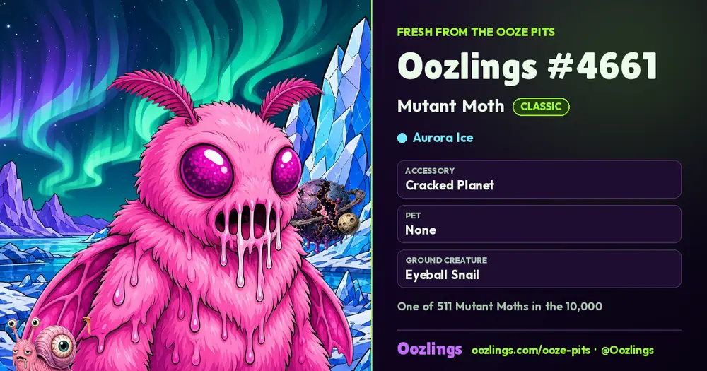 Oozlings #4661, a Classic Mutant Moth in Aurora Ice