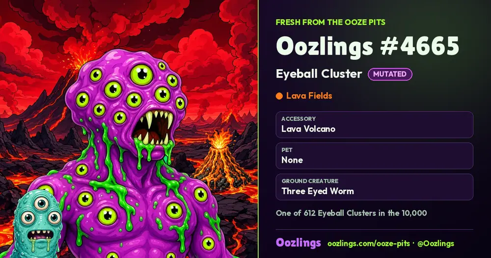 Oozlings #4665, a Mutated Eyeball Cluster in Lava Fields