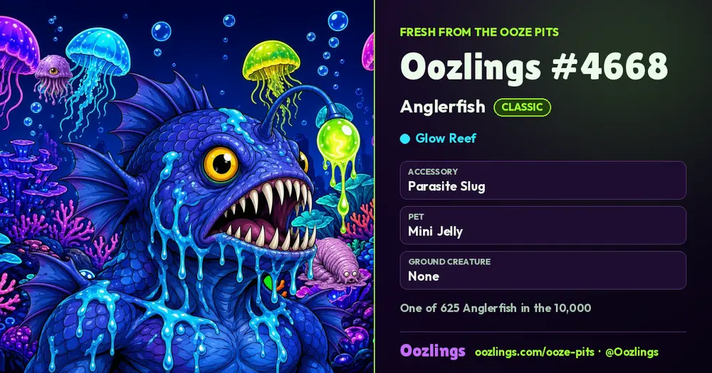 Oozlings #4668, a Classic Anglerfish in Glow Reef