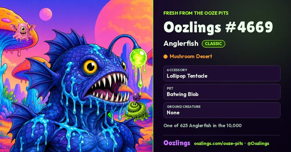 Oozlings #4669, a Classic Anglerfish in Mushroom Desert