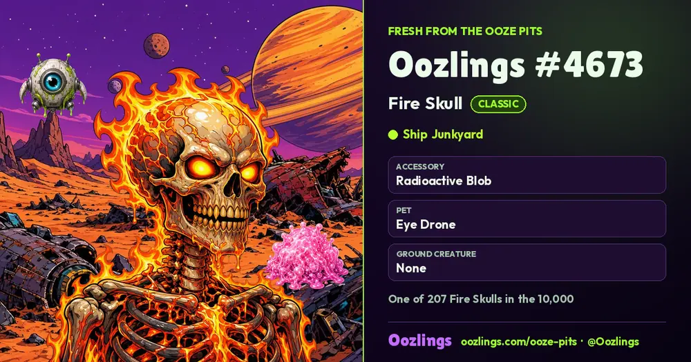 Oozlings #4673, a Classic Fire Skull in Ship Junkyard