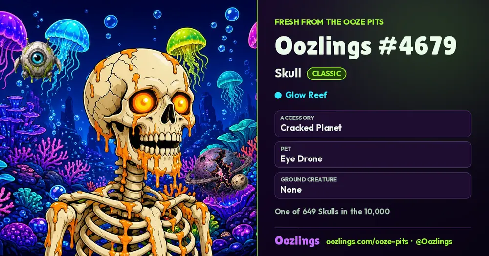 Oozlings #4679, a Classic Skull in Glow Reef