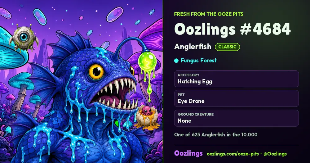 Oozlings #4684, a Classic Anglerfish in Fungus Forest