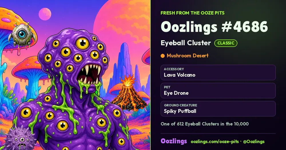 Oozlings #4686, a Classic Eyeball Cluster in Mushroom Desert