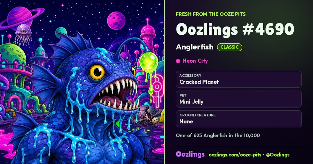 Oozlings #4690, a Classic Anglerfish in Neon City