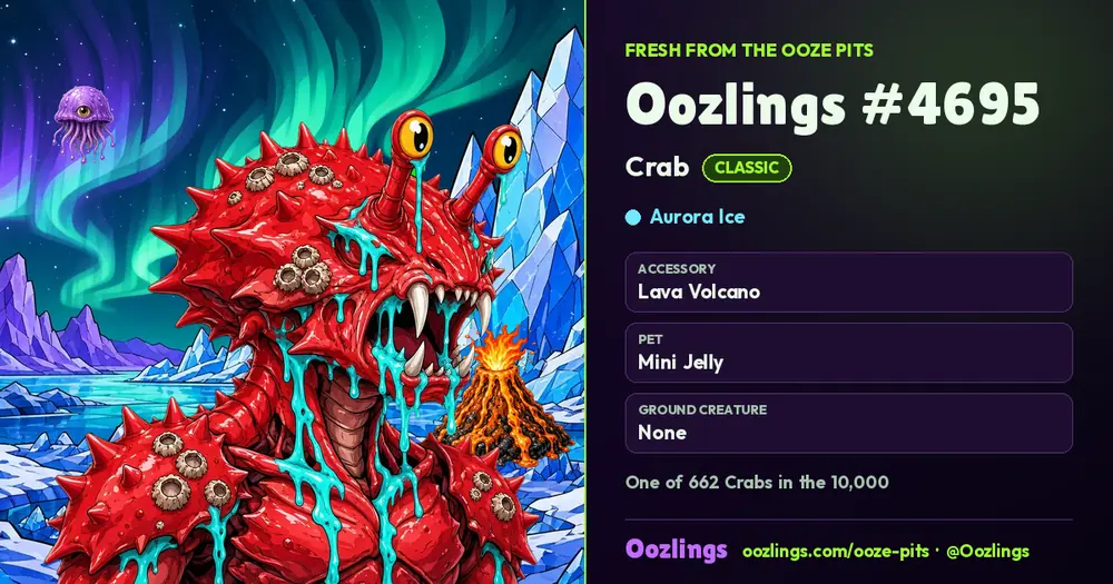 Oozlings #4695, a Classic Crab in Aurora Ice