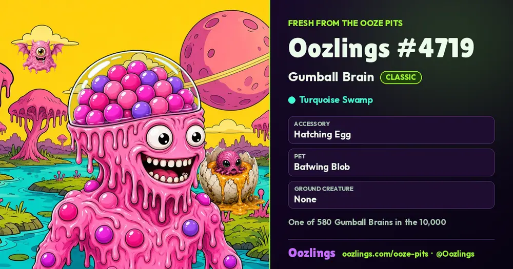 Oozlings #4719, a Classic Gumball Brain in Turquoise Swamp