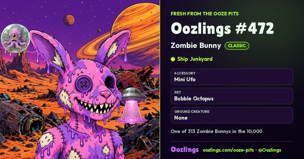 Oozlings #472, a Classic Zombie Bunny in Ship Junkyard