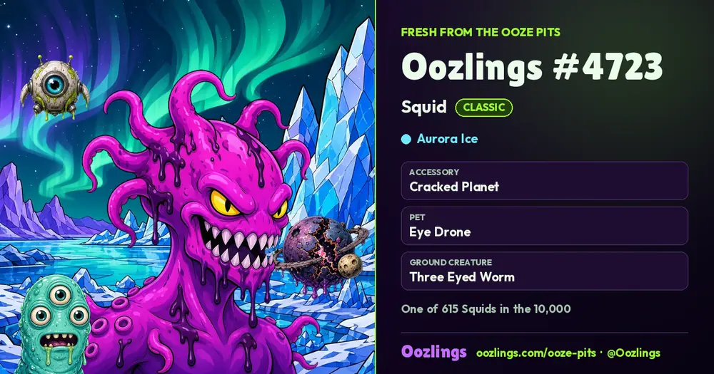 Oozlings #4723, a Classic Squid in Aurora Ice