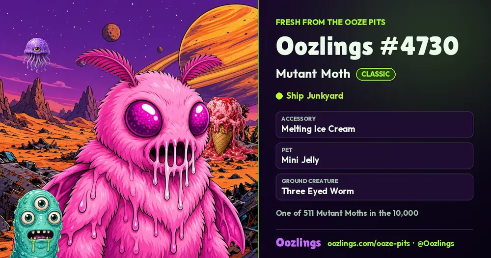 Oozlings #4730, a Classic Mutant Moth in Ship Junkyard