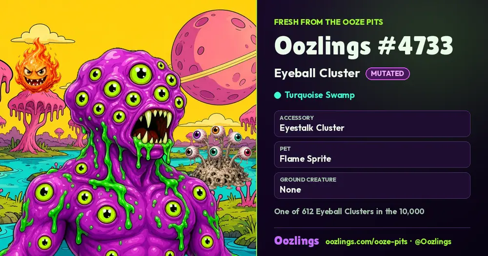 Oozlings #4733, a Mutated Eyeball Cluster in Turquoise Swamp
