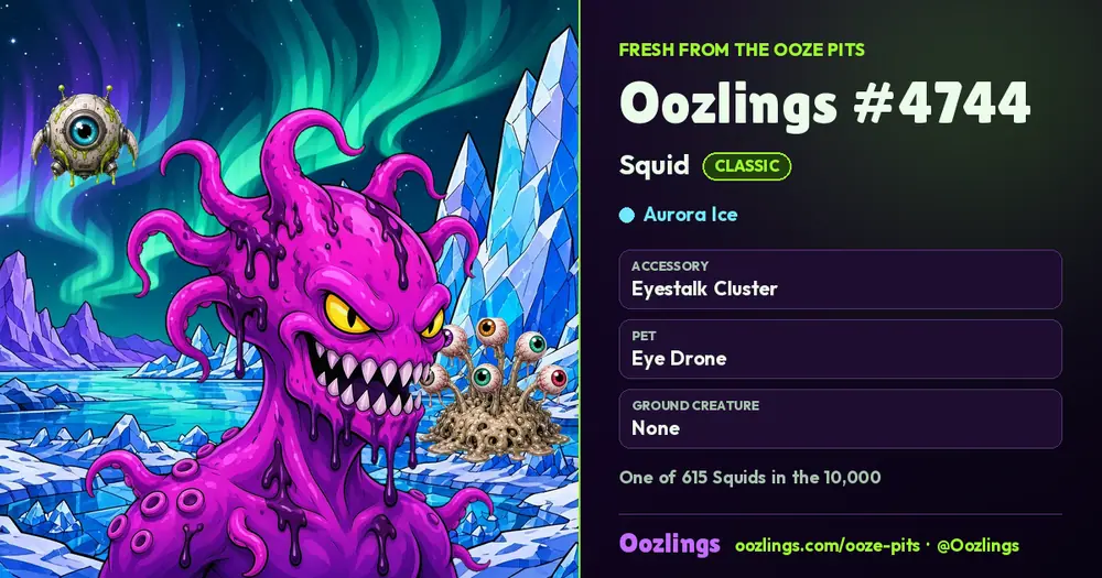 Oozlings #4744, a Classic Squid in Aurora Ice